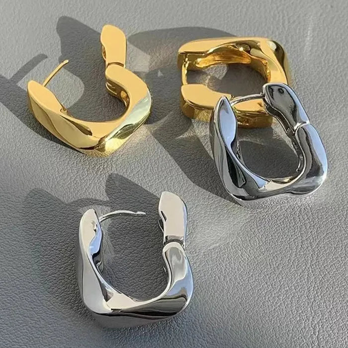 Twisted Rectangle Copper Alloy Hoop Earrings Unisex Y2K Jewelry