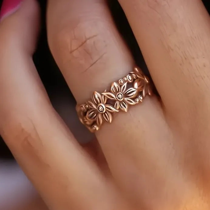 Brass Rose Gold Flower Ring for Women Wedding Party Birthday Gift Jewelry