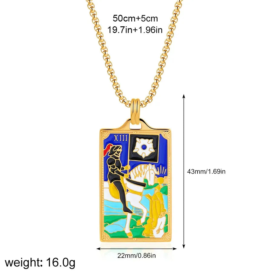 Vintage Gold Plated Stainless Steel Tarot Card Pendant Necklace for Women Punk