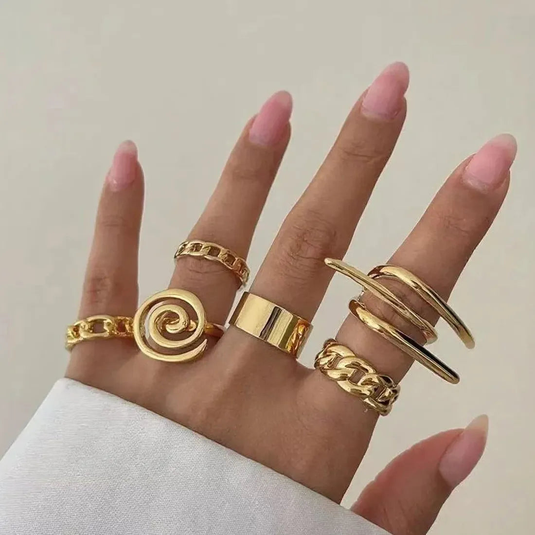 6Pcs Boho Irregular Open Metal Rings Unisex Jewelry Set Fashion Accessory