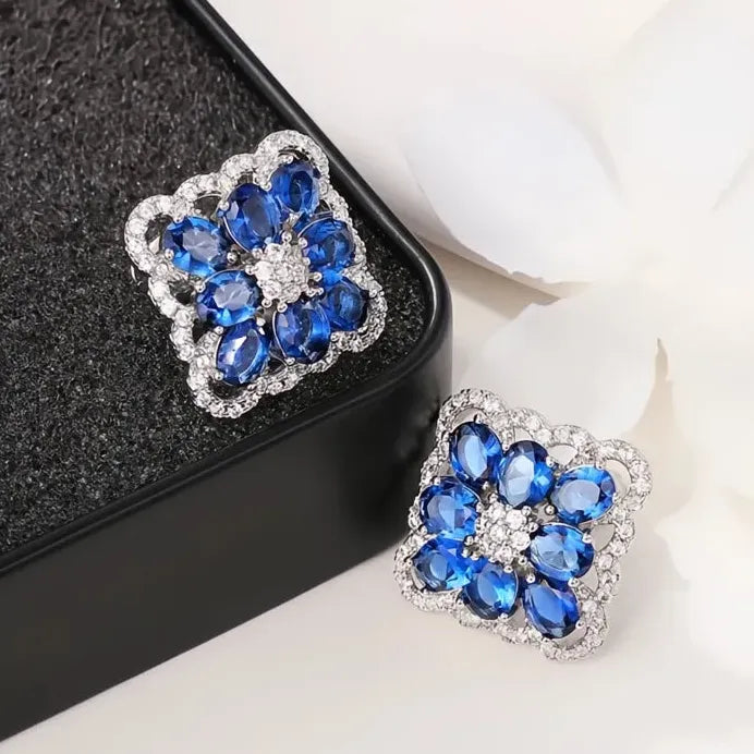 Blue Geometric Cubic Zirconia Stud Earrings for Women Wedding Gift