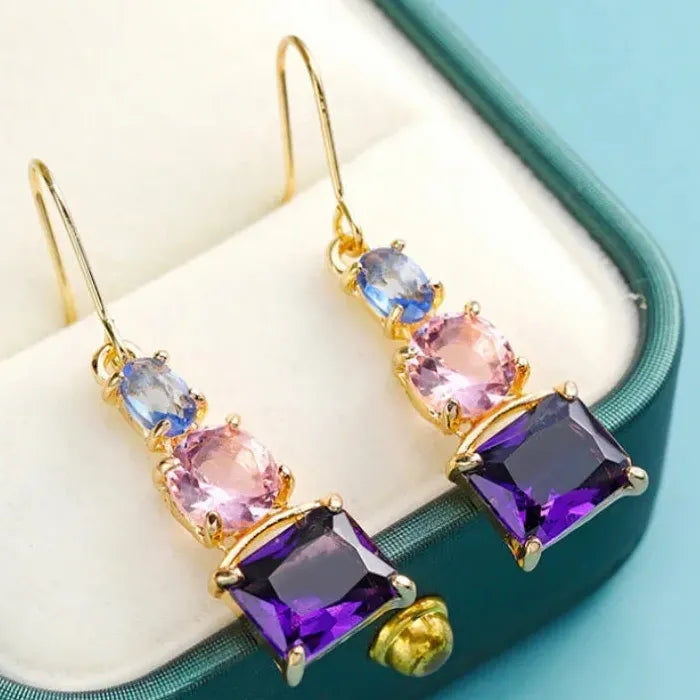 Women's Elegant Square Diamond Drop Earrings Zinc Alloy Wedding Jewelry