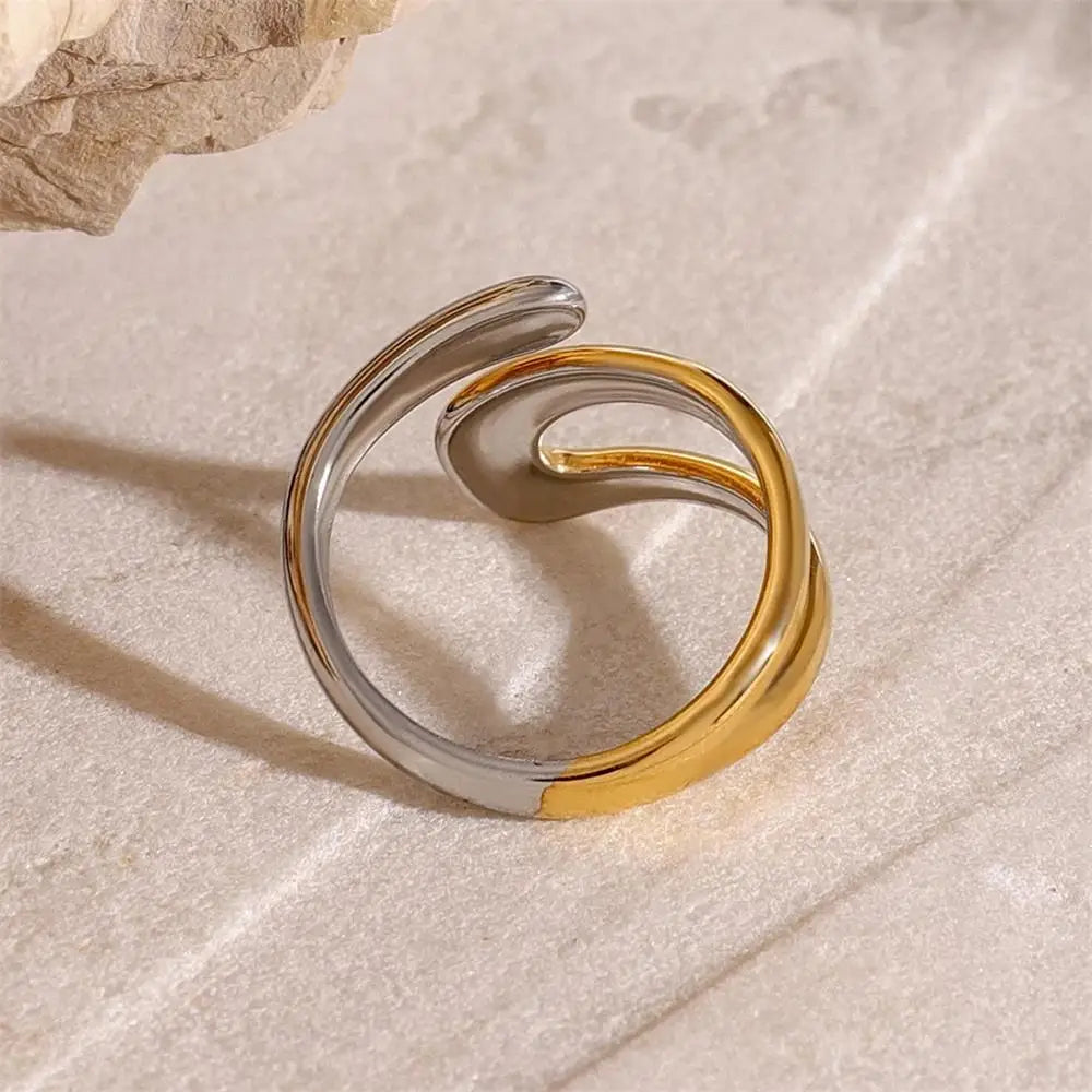 18K Gold Plated Copper Two Toned Cross Ring Waterproof Non-Tarnish Punk Jewelry