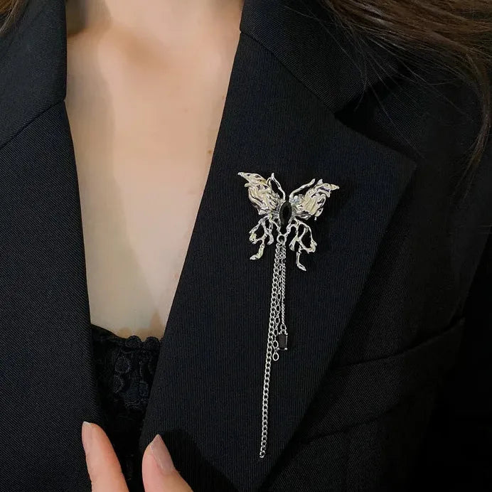 Silver Butterfly Tassel Brooch Pin for Women Pearl Zinc Alloy Jewelry Gift