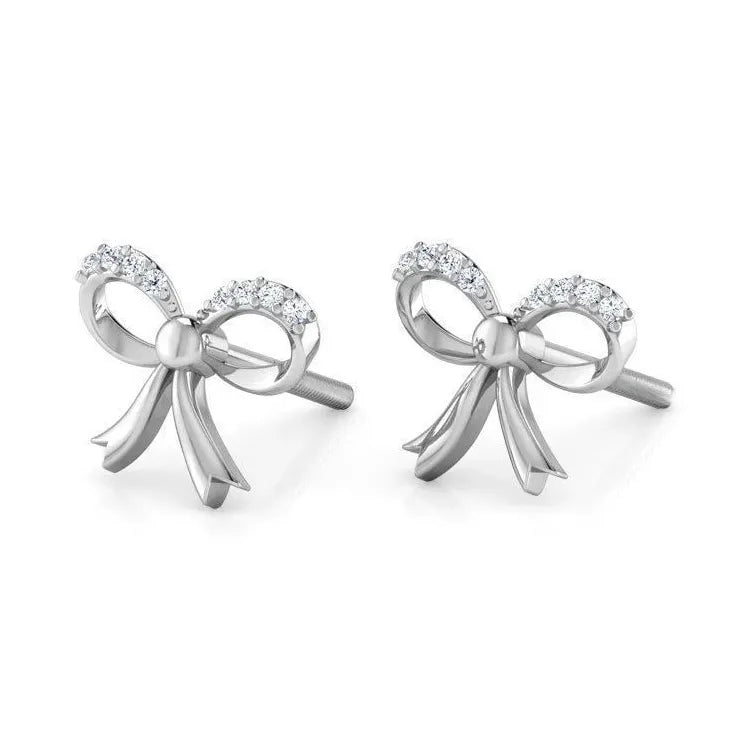 Fashion Bow Cubic Zirconia Stud Earrings Zinc Alloy Jewelry for Women Gift