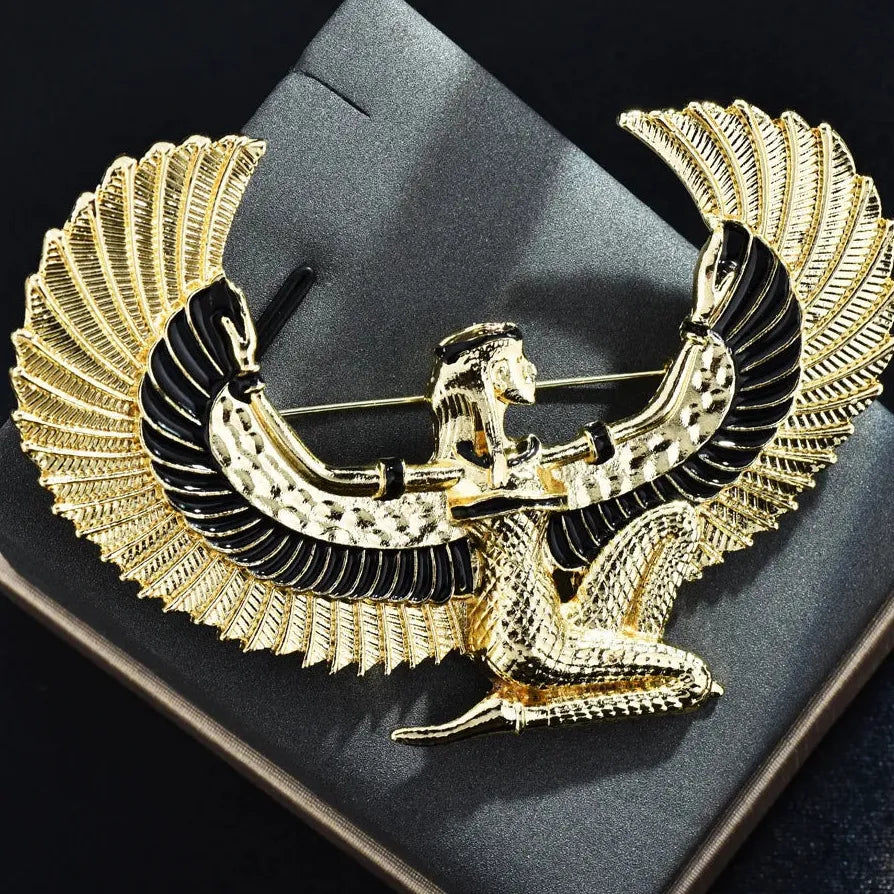 Vintage Ladies Egyptian Goddess Enamel Brooch Retro Eagle Pin Accessory