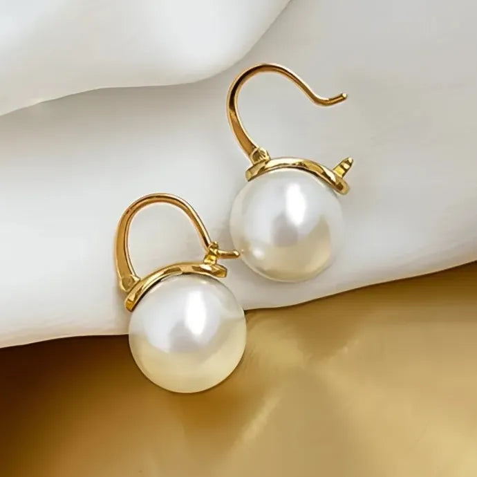 Elegant Gold Brass Simulated Pearl Geometric Drop Earrings for Women