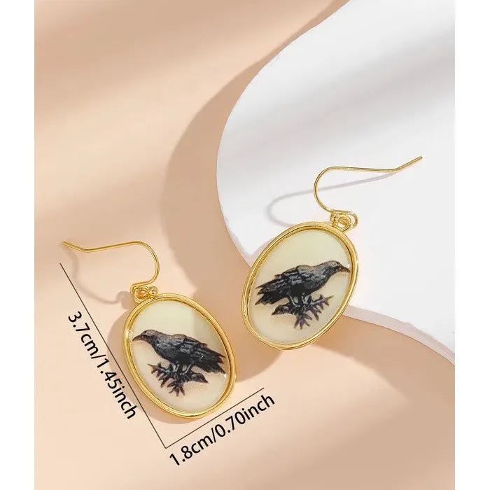 Retro Oval Black Resin Inlaid Pendant Drop Earrings Women’s Party Jewelry