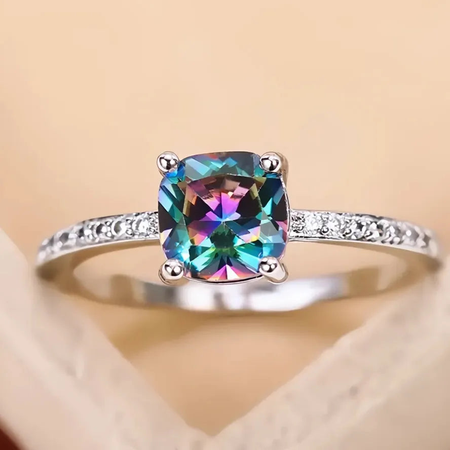 Women’s Engagement Ring Brass Cubic Zirconia Wedding Anniversary Gift 4 Colors Blue Series