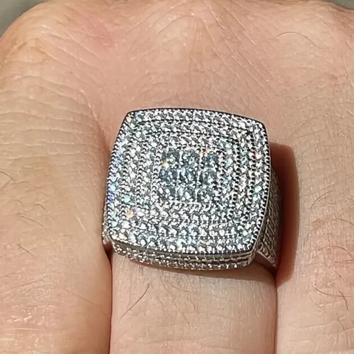 Brass Square CZ Pave Cocktail Ring for Women and Men Wedding Party Jewelry