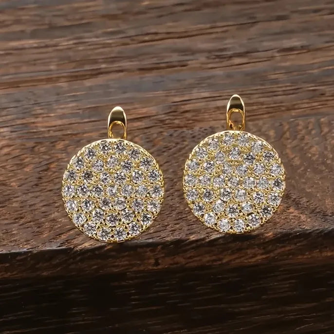 Copper Alloy Round Disc Hoop Earrings with Cubic Zirconia for Women