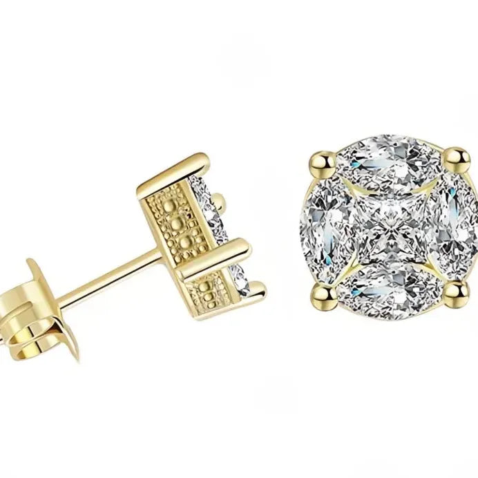 Gold Cubic Zirconia Geometric Square Marquise Stud Earrings for Men & Women