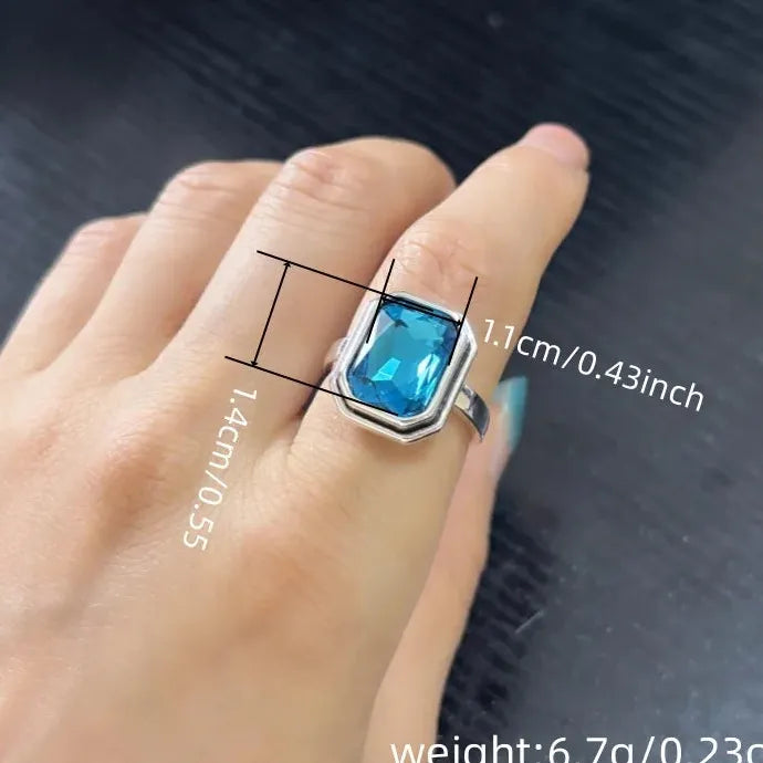 Fashionable Blue Square Cubic Zirconia Crystal Ring for Women Luxury Jewelry