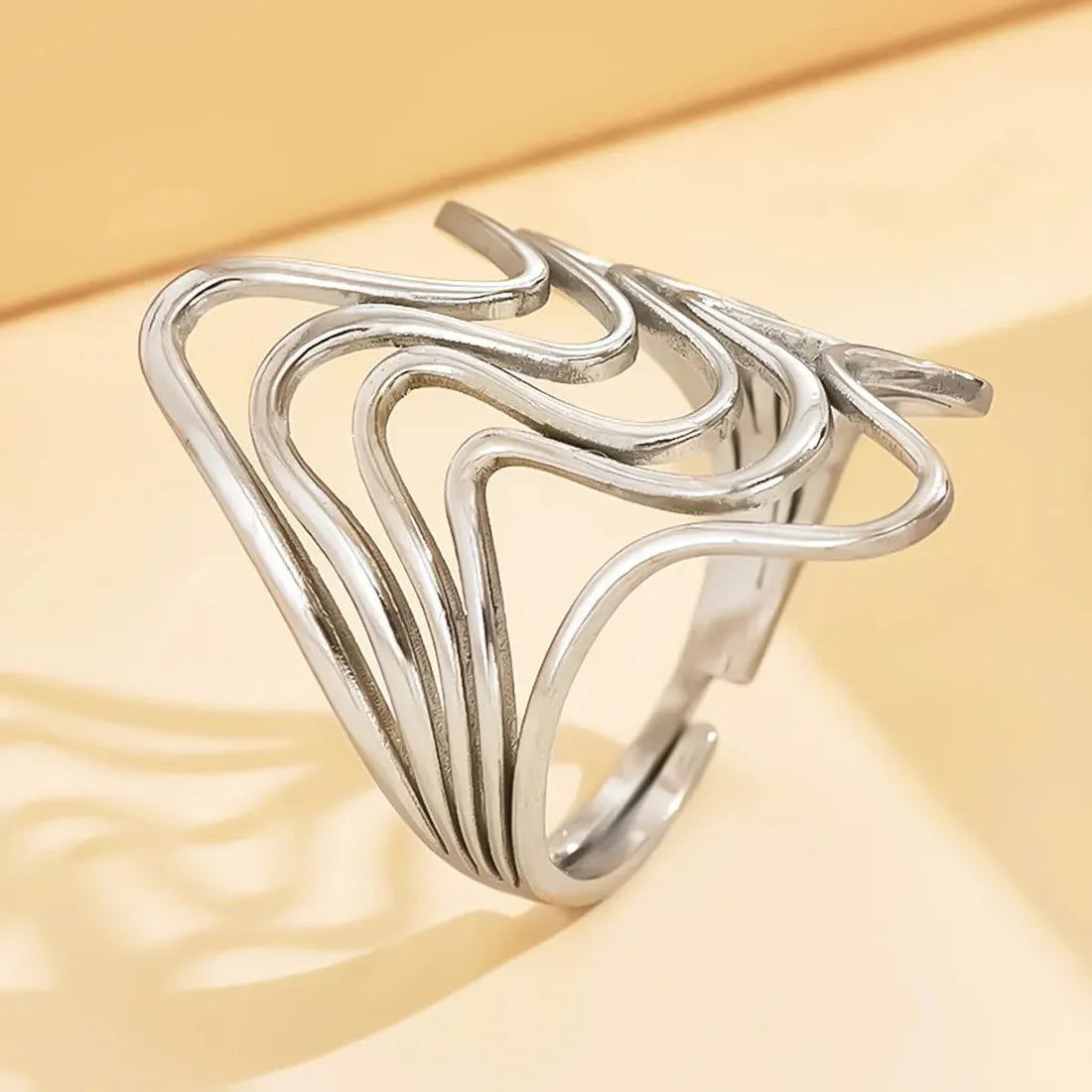 Stainless Steel Irregular Geometric Open Chain Ring for Women Punk Fashion Jewelry