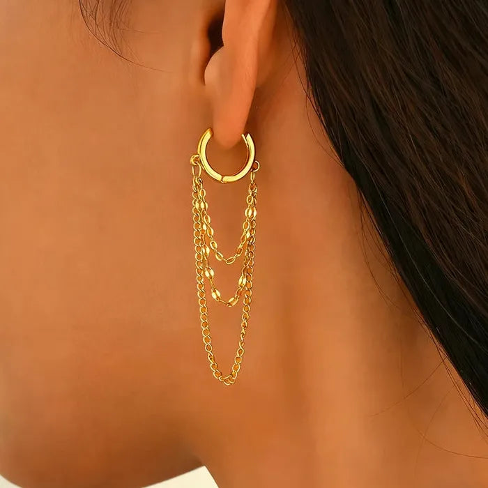 Vintage Zinc Alloy Tassel Chain Drop Hoop Earrings for Women