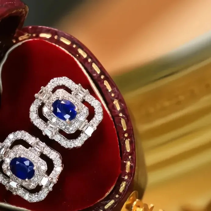 Geometric Blue Cubic Zirconia Stud Earrings for Women Modern Elegance