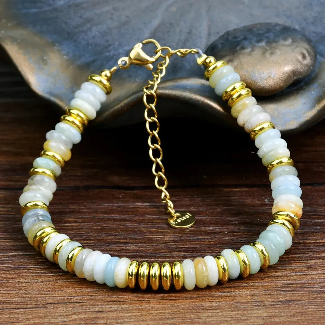 Boho Ethnic Handmade Turquoise Natural Stone Stainless Steel Women Bracelet