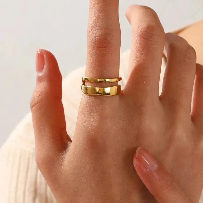 Stainless Steel Double-Deck Adjustable Punk Vintage Open Ring Women Jewelry