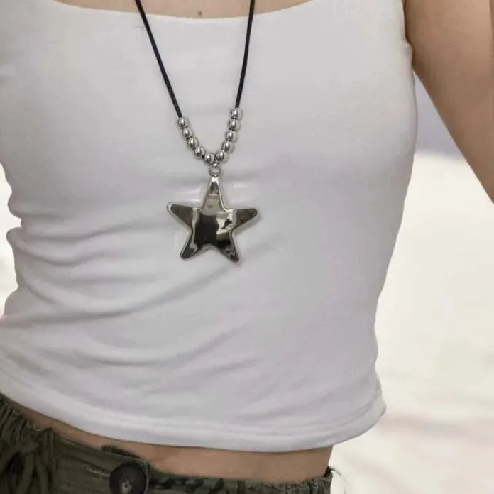 Simple Metal Star Pendant Necklace Unisex Punk Hip Hop Y2K Jewelry Accessory