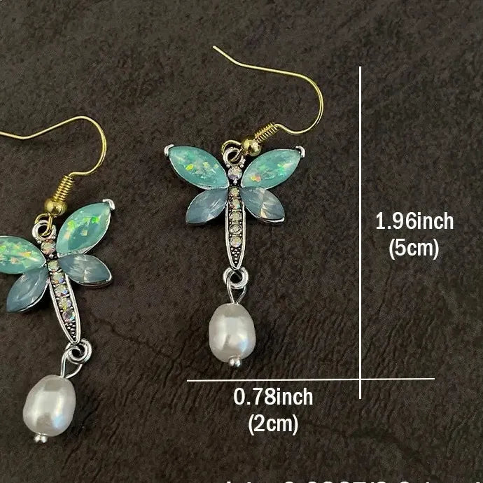 Elegant Dragonfly Carving Seven Color Gemstone Hook Earrings for Women Wedding Jewelry