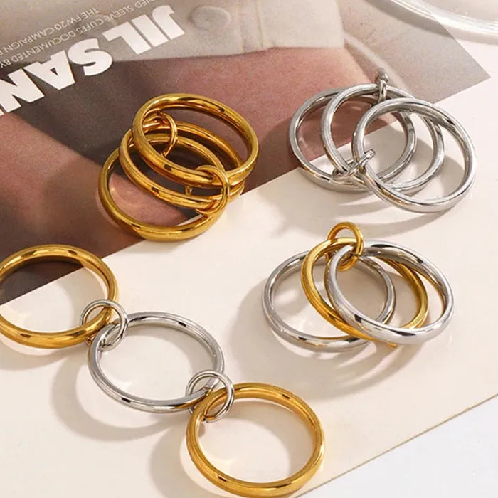 Stainless Steel Hip Hop Multi-Layer Geometric Circle Ring for Women Jewelry