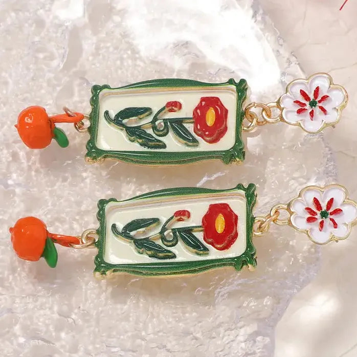 Retro Flower Dangle Earrings for Women Plant Motif Drop Jewelry Vintage Charm
