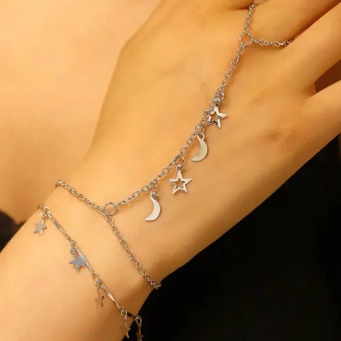 2026 Star Moon Tassel Bracelet Double Layer Rings for Women Jewelry Gift