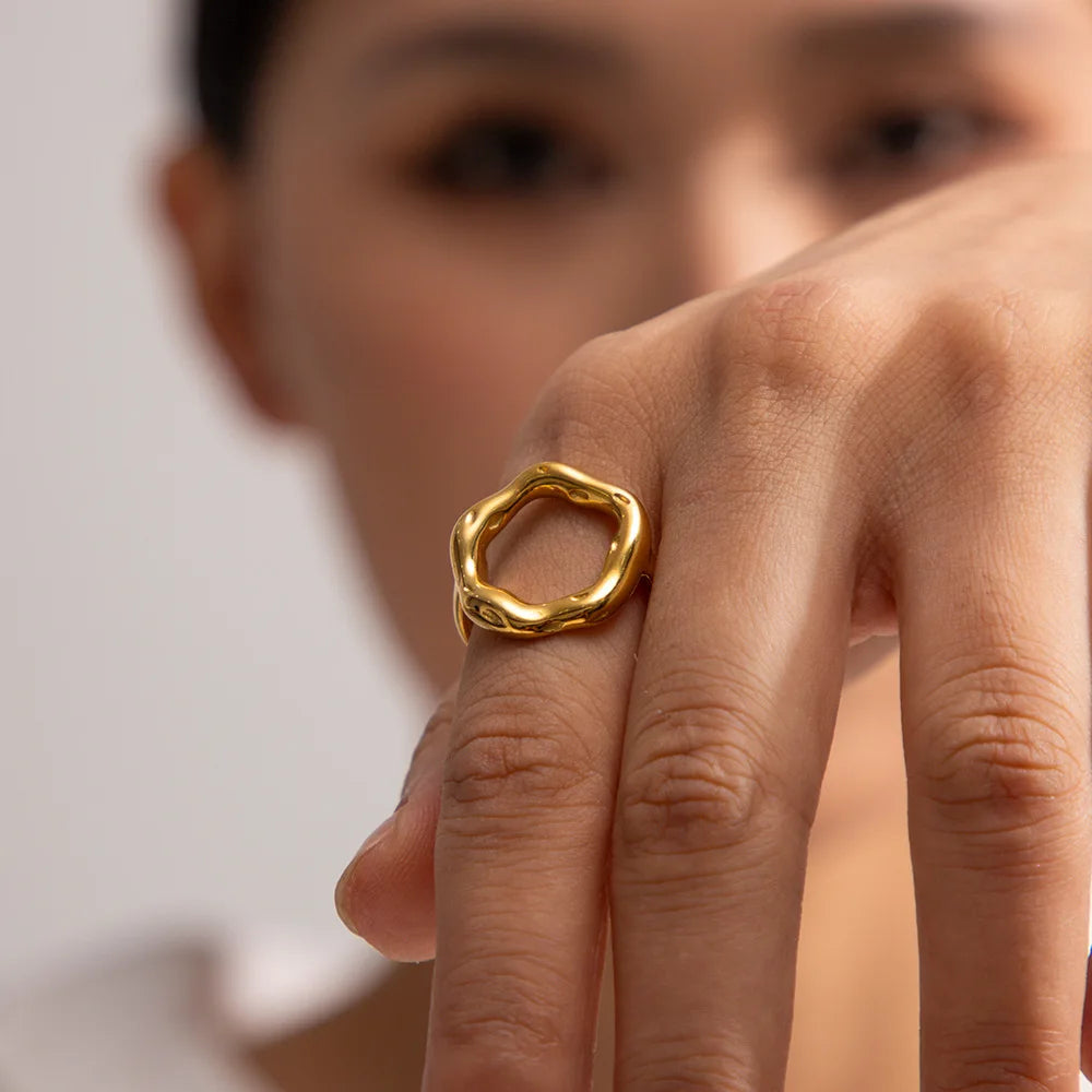 Vintage Hollow Indie Flower Knuckle Ring for Women Stainless Steel Geometric Punk Jewelry
