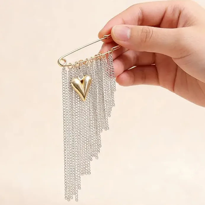 Heart Tassel Brooch Zinc Alloy Multi-Layer Chain Punk Jewelry for Women