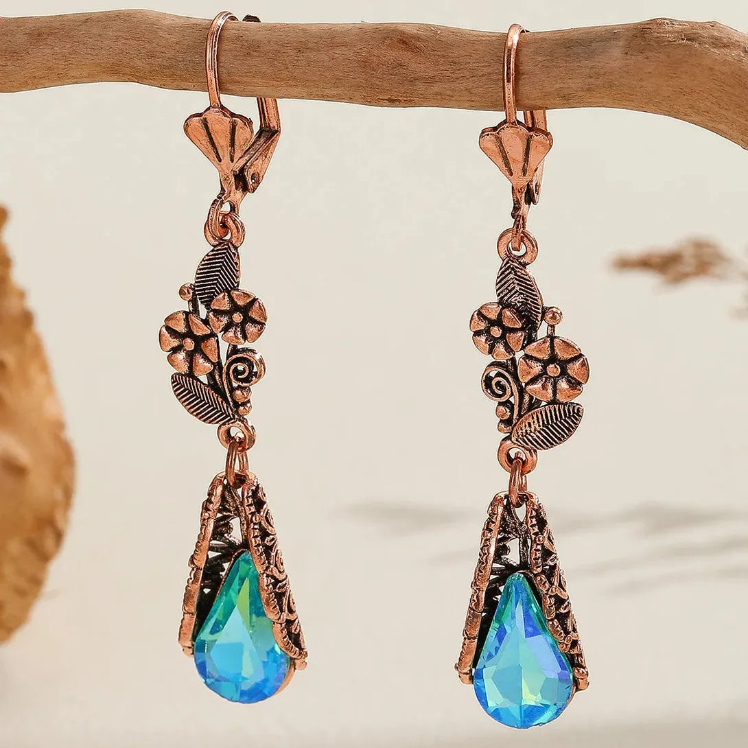 Leaf Flower Design Long Drop Earrings for Women Zinc Alloy Cubic Zirconia Jewelry