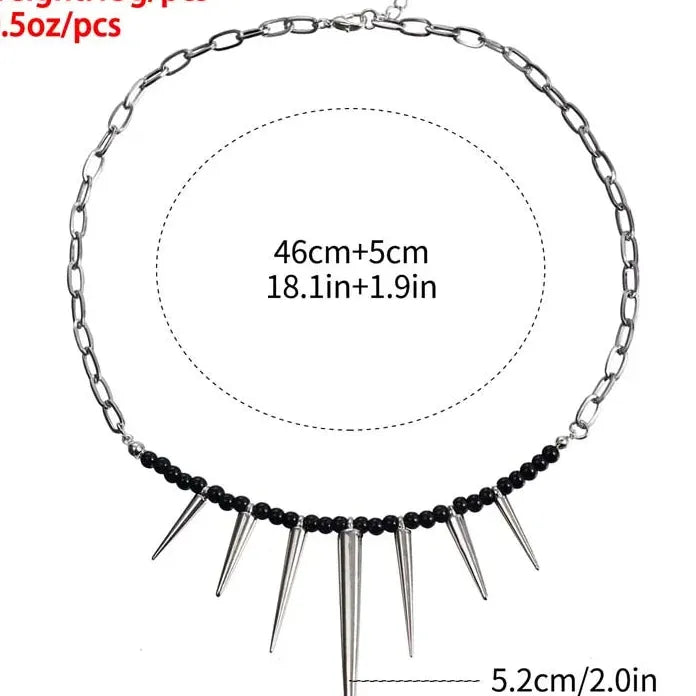 Punk Black Beads Rivet Choker Necklace Men Women Spike Tassel Y2K Jewelry
