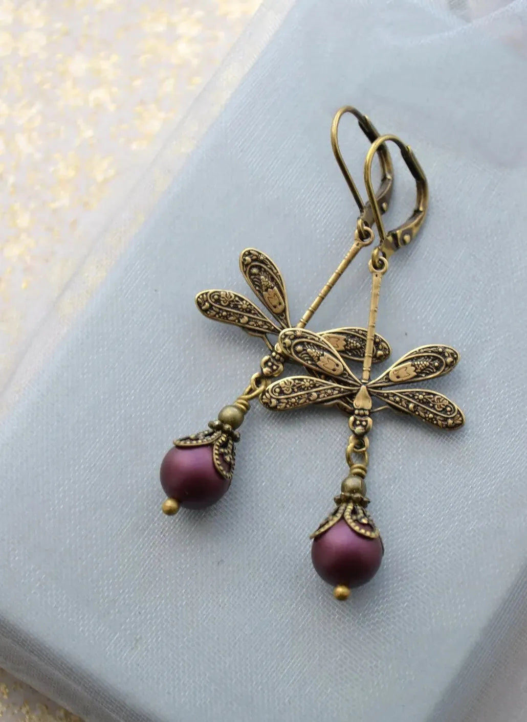 Simulated Pearl Dragonfly Drop Earrings Long Style Cute Animal Jewelry Women