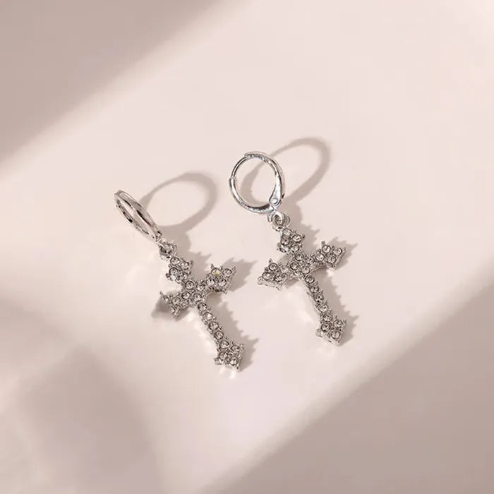Gothic Rhinestone Cross Drop Earrings Crystal Dangle Jewelry Gift