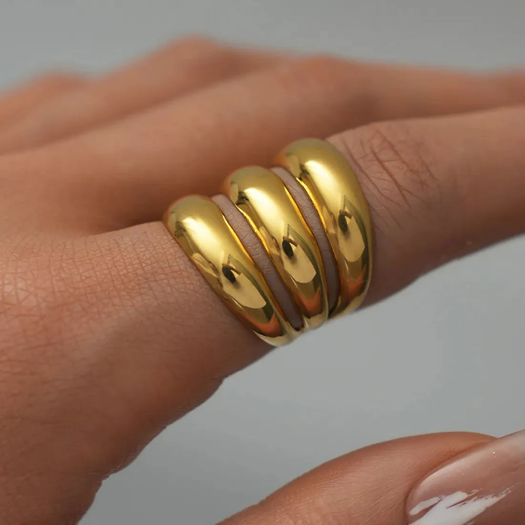 Stainless Steel Hollow Circle Rings for Women Punk Multi Layer Jewelry Gift