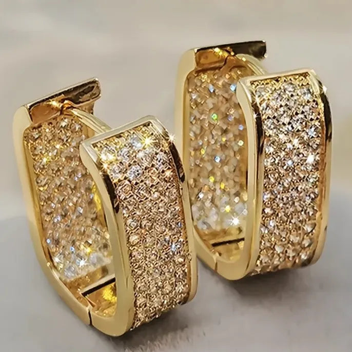 Bling Bling Cubic Zirconia Hoop Earrings for Women Luxury Gold Silver Fashion Jewelry