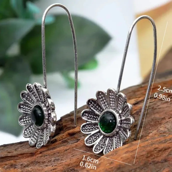 Vintage Green Flower Drop Earrings for Women Zinc Alloy Jewelry New Custom