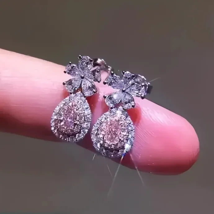 Silver Geometric CZ Stud Earrings Women Bling AAA Zirconia Jewelry Brass