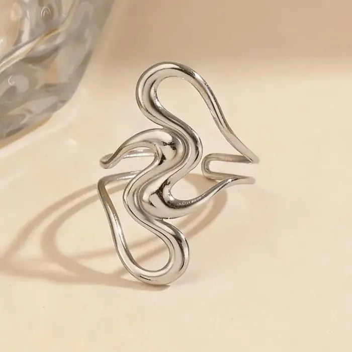 Adjustable Stainless Steel Irregular Geometric Hollow Opening Ring for Women Men Jewelry