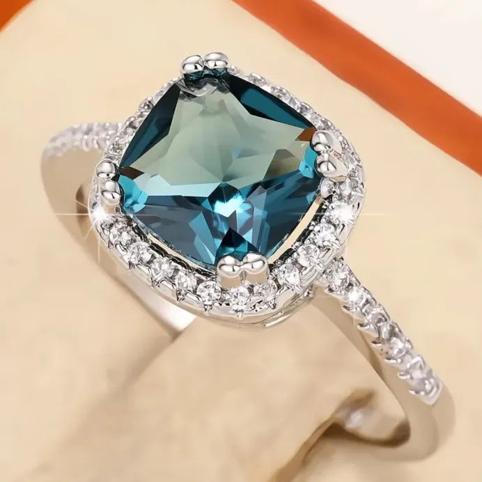 Classic Cushion Shape Blue Cubic Zirconia Women’s Wedding Anniversary Ring