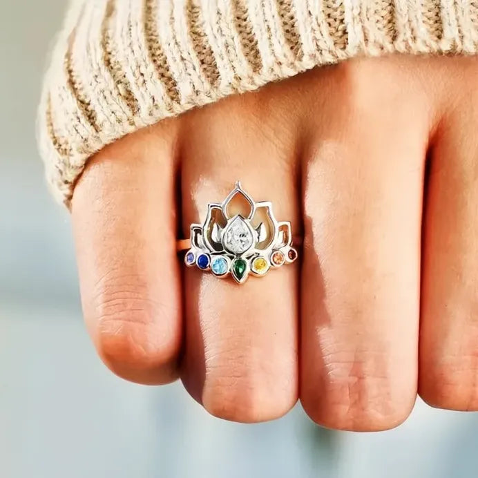 Trendy Brass Lotus Ring with Sparkling Cubic Zirconia for Women