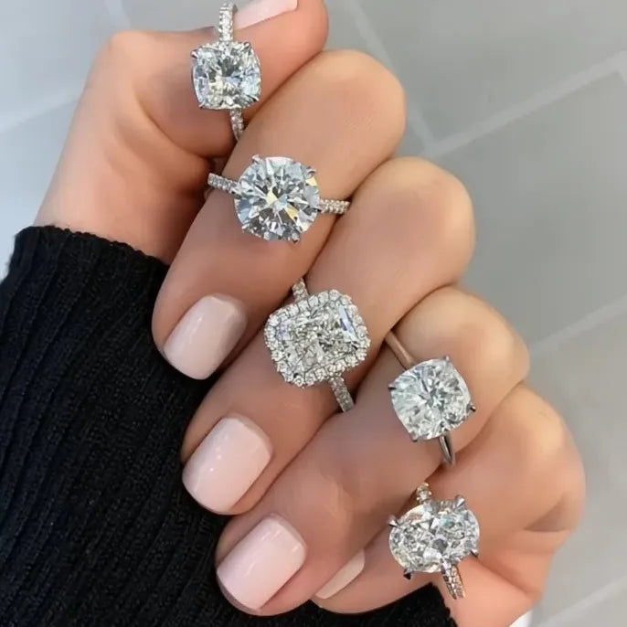 Geometric Cubic Zirconia Brass Silver Wedding Engagement Ring for Women