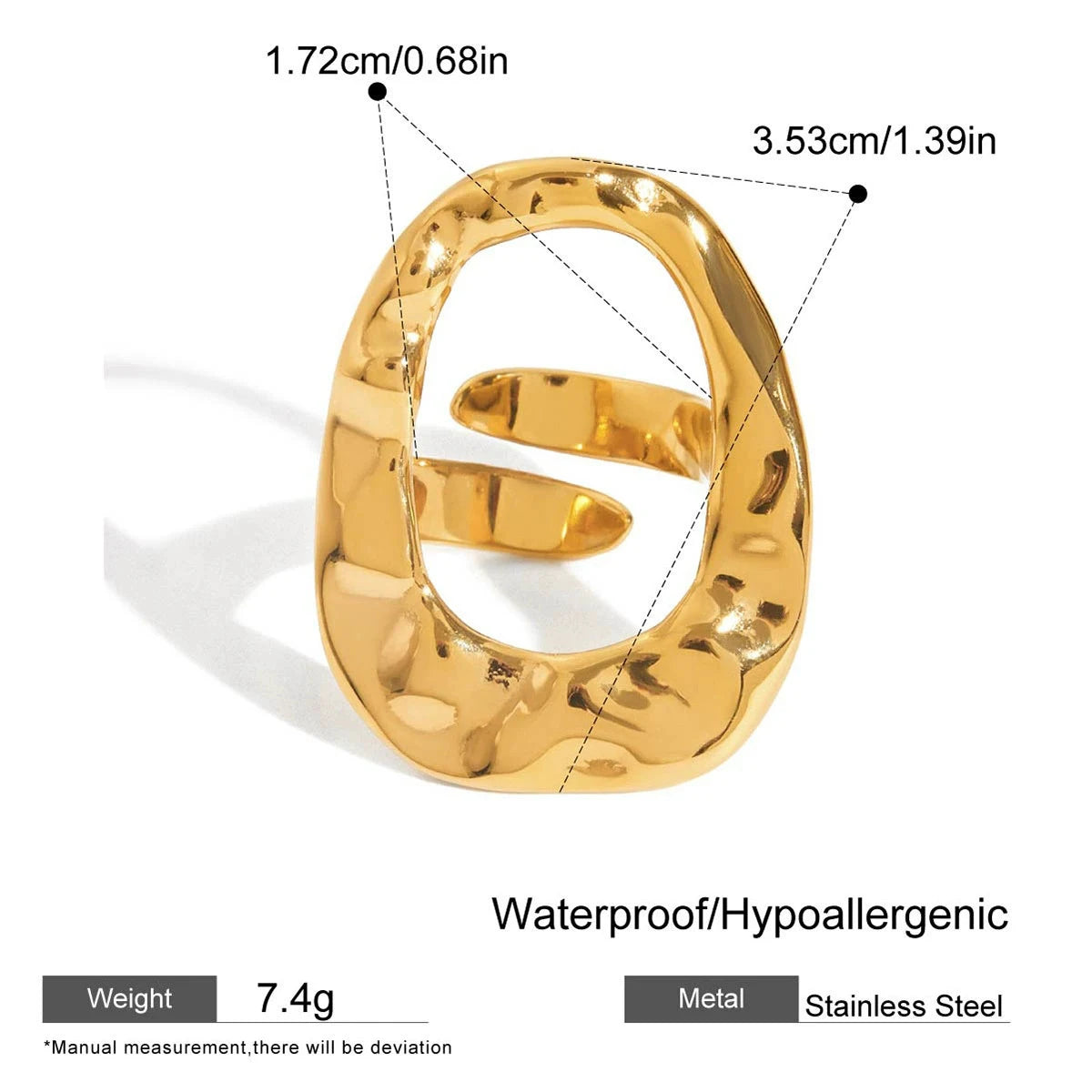 18k Gold Plated Stainless Steel Oversize Hollow Geometric Spiral Pearl Ring for Women