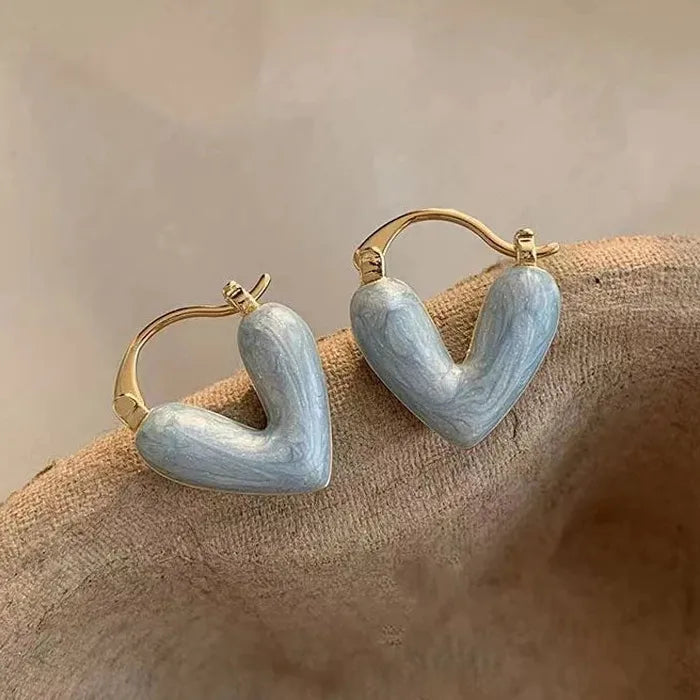 Colorful Heart Pearl Drop Earrings Zinc Alloy V-Shaped Dangle Jewelry
