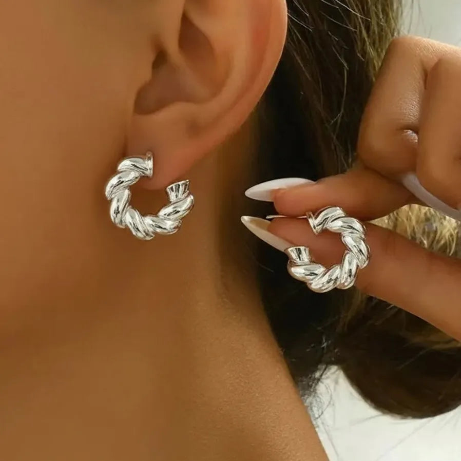 Stainless Steel Geometric Twist Earrings for Women Men Silver Fashion Jewelry