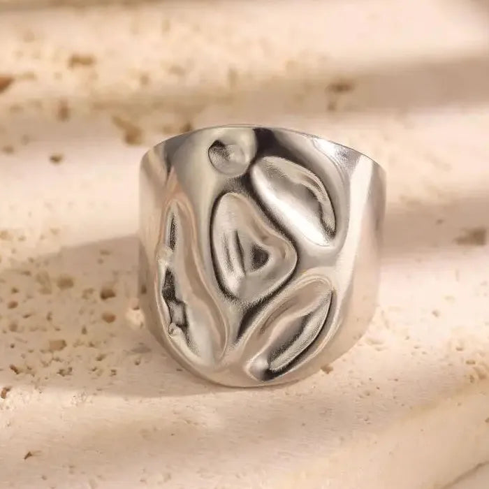 Stainless Steel Irregular Wide Open Ring Unisex Punk Jewelry for Men Women
