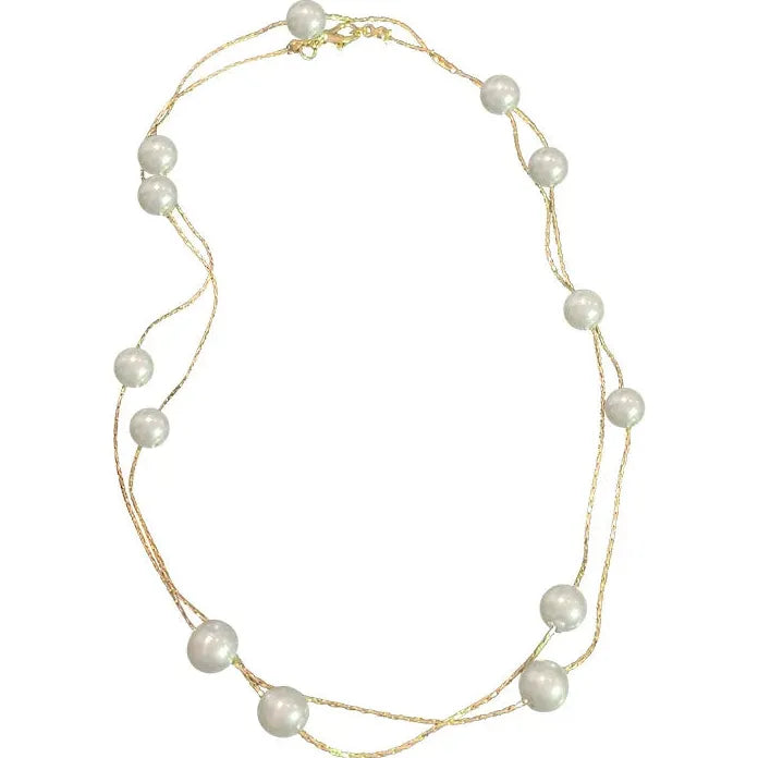Imitation Pearl Choker Necklace for Women Double Layer Gold Chain Circle Pendant Gift