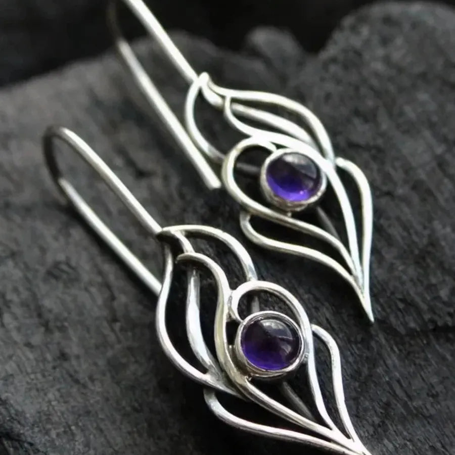 Retro Fashion Women's Purple Gemstone Drop Earrings Zinc Alloy Jewelry Gift