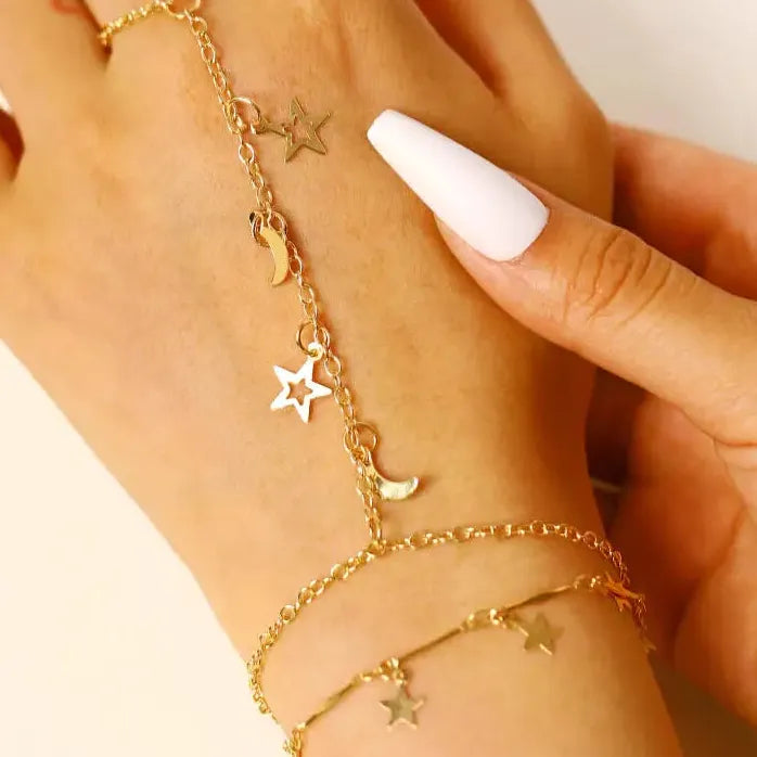 2026 Star Moon Tassel Bracelet Double Layer Rings for Women Jewelry Gift