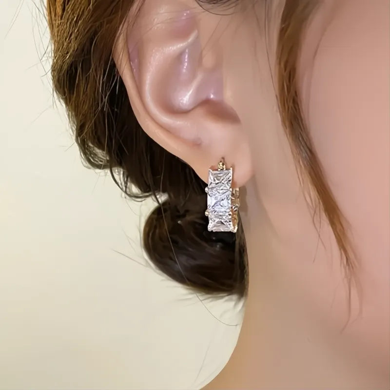 Princess Square White Black Cubic Zirconia Hoop Earrings for Women Elegant Wedding Jewelry