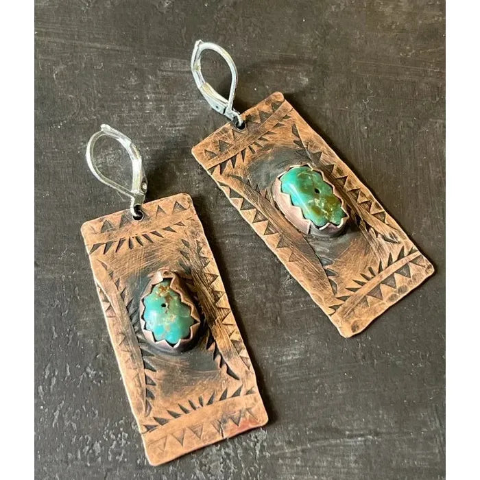 Retro Women's Blue Stone Rectangular Pendant Earrings Zinc Alloy Fashion Jewelry